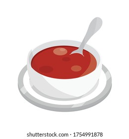 tomato soup with spoon on dish food vector illustration flat style icon