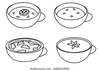 Tomato soups line art food illustration classic style