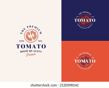 Tomato spice Hand Draw Logo Template with Premium Vintage Typography. Stylish Vintage Vector Emblem Concept.
