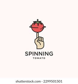 Tomato spinning on finger creative vector logo icon illustration
