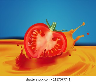 tomato Splash of tomato juice.Realistic vector illustrations.