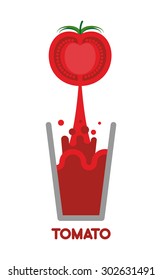 Tomato  squeeze into glass. Fresh tomato juice. Vector illustration
