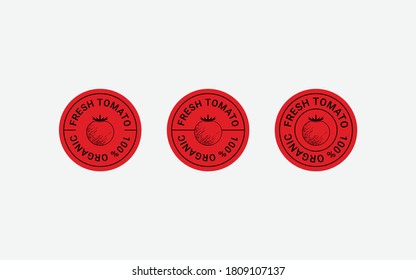 Tomato Stamp Design set. Circle form templates for tomato badge stamp. Element for design, advertising, packaging of tea products