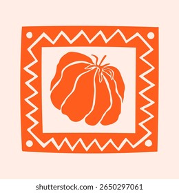 Carimbo de tomate, mão desenhada costa Amalfi verão doodle print. Praia, mar e vibrações mediterrâneas. Clipart de cartão postal retro em design costeiro, ingênuo, mínimo. Perfeito para viagens, moda e decoração.