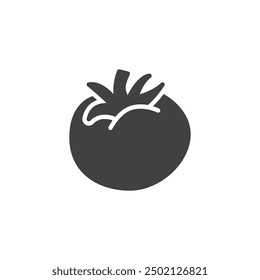 Tomato with a stem vector icon. filled flat sign for mobile concept and web design. Tomato glyph icon. Symbol, logo illustration. Vector graphics