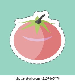 Tomato Sticker in trendy line cut isolated on blue background