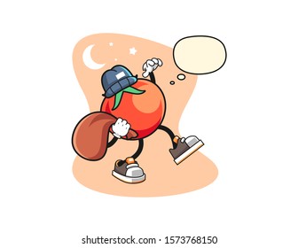 Tomato thief with thought bubble cartoon. Mascot Character vector.