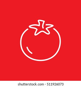 tomato thin line icon. isolated. white color on red background