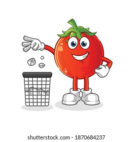 tomato Throw garbage in trash can mascot. cartoon vector