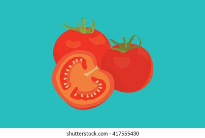 tomato tomatoes sliced single object isolated with blue background vector graphic illustration