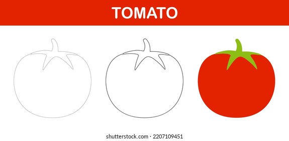 Tomato tracing and coloring worksheet for kids