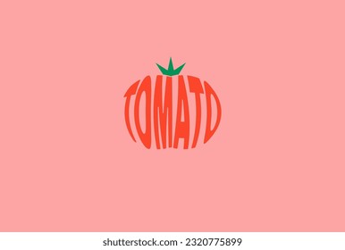 Tomato typographic logo design. Fresh tomato vegetable vector illustration for emblem, logo, sign or icon. Flat style illustration.