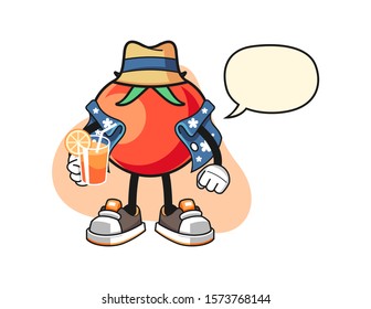 Tomato vacation with speech bubble cartoon. Mascot Character vector.
