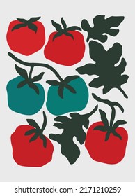 Tomato vector drawing. Isolated tomatoes on branch. Vegetable vintage style illustration. 