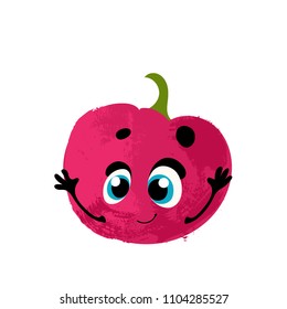 Tomato. Vector funny vegetable, cartoon character with face and hands