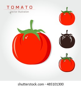 Tomato vector icon cartoon style isolated on white background. Tomato isolated black and color vector 
silhouette. Tomato, vegetable, food, Vector illustration flat style