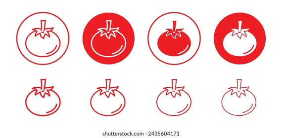 Tomaten-Vektor-Icon-Set-Sammlung. Tomato Outline flaches Symbol.