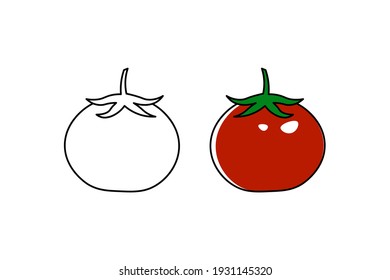 Tomato vector illustration. Coloring book. Natural fresh farm food for healthy nutrition isolated on white background.