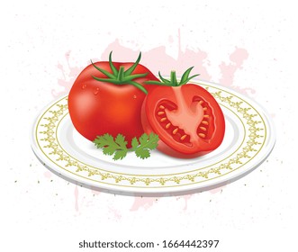 ilustración vectorial de tomate con medio trozo de tomate