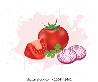 tomato vector illustration with onion pieces