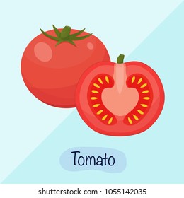 Tomato vector illustration, vegetable slices design concept. Tomato cut flat design.
