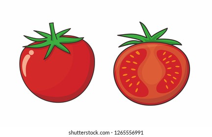 Tomato vector isolated on white, Red tomato cartoon illustration.