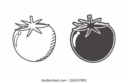 Tomato vector isolated on white, Tomato vector with black and white color 