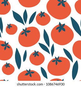 Tomato vector seamless pattern. Endless texture for kitchen wallpaper, textile, fabric, paper.Food background. Flat vegetables on white. Vegan, farm, natural