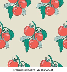 Tomato vector seamless pattern. Endless texture for kitchen wallpaper, textile, fabric, paper.Food background. Flat vegetables on white. Vegan, farm, natural