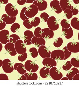 Tomato vector seamless pattern,Hand drawn red and green vegetable on beige color.