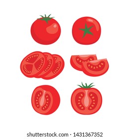 Tomato Vector Set. Whole, sliced, quarter, half of a tomatoes illustration