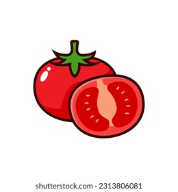 Tomato vector in simple and cute design isolated on white background. Tomato cartoon illustration.