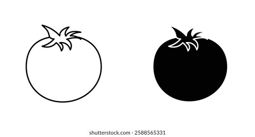 Tomato vectors icons set in filled and strokes on white background