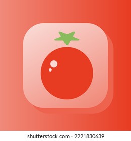Icono de contorno del botón 3d de la verdura de tomate. Concepto de nutrición saludable. Ilustración vectorial de símbolo plano aislada en el fondo de color rojo