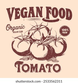 Arte vegetal de tomate para impressão t shirt. Gráfico de comida de verão. Gráficos retrô vintage. Tomate vermelho vintage t-shirt design