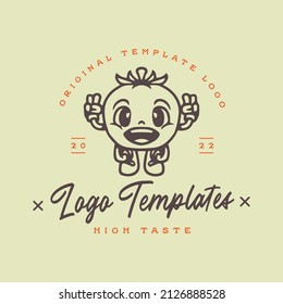 logotipo del personaje de la verdura del tomate con expresión feliz. vectores.