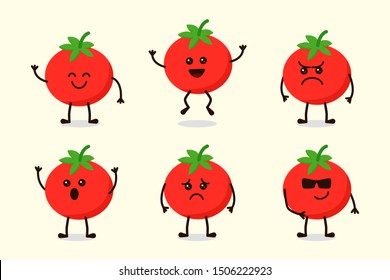 Tomato Vegetable Cute Character Isolated Vector