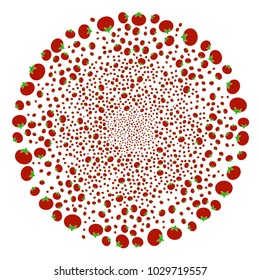 Tomato Vegetable festive sphere. Object pattern organized from scattered tomato vegetable pictograms as explosion sphere. Vector illustration style is flat iconic symbols.
