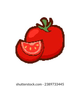 Tomato Vegetable fruit pixel 8bit art vector illustration background.