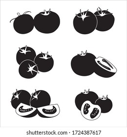 Colección de iconos del grupo de verduras de tomate - contorno vectorial y silueta
