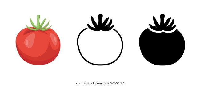 Tomato vegetable icon collection. Set of tomato icons for website design on a white background. Vector illustration. 
Drawn by me