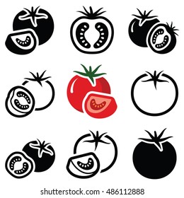 Tomato Vegetable Icon Collection - Vector Outline And Silhouette