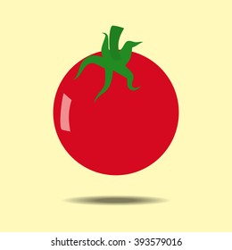 Tomato vegetable icon on a yellow background. Vector illustration