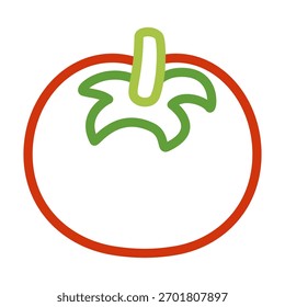 Tomato vegetable line art with bold color outline. Easy coloring page for little children and nursery projects. Cartoon isolated vector image for educational books, games or learning activities