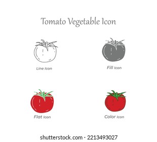 Tomate Gemüsegleine, Füllung, Flach und Farbe Isolierte Symbole und frische, natürliche, organische, gesunde, vegetarische Lebensmittel Vektorgrafik-Set Illustration