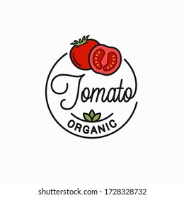 Tomato vegetable logo. Round linear logo of tomato slice on white background