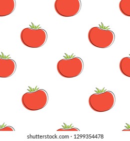 Tomato vegetable seamless background vector flat illustration. Modern seamless texture background design with tomato vegetable in natural red and white color for healthy vegetarian menu or wallpaper