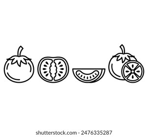 tomato vegetable slice icons symbol vector design black white color illustration collection sets