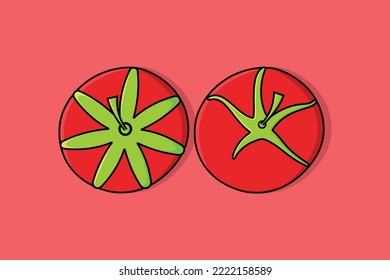 Tomatenpflanze, Vektorgrafik. Konzept des Naturbildes Essen. Gesunde pflanzliche Tomate, nach oben, Vektordesign auf rosafarbenem Hintergrund.