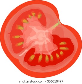 Tomato - is a vegetable. Yes, it is very fragrant. Round bright red. Cut into half where it is visible grain.